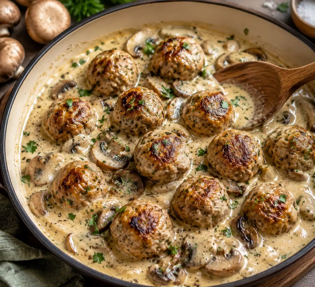 Creamy Mushroom Chicken Meatballs Recipe