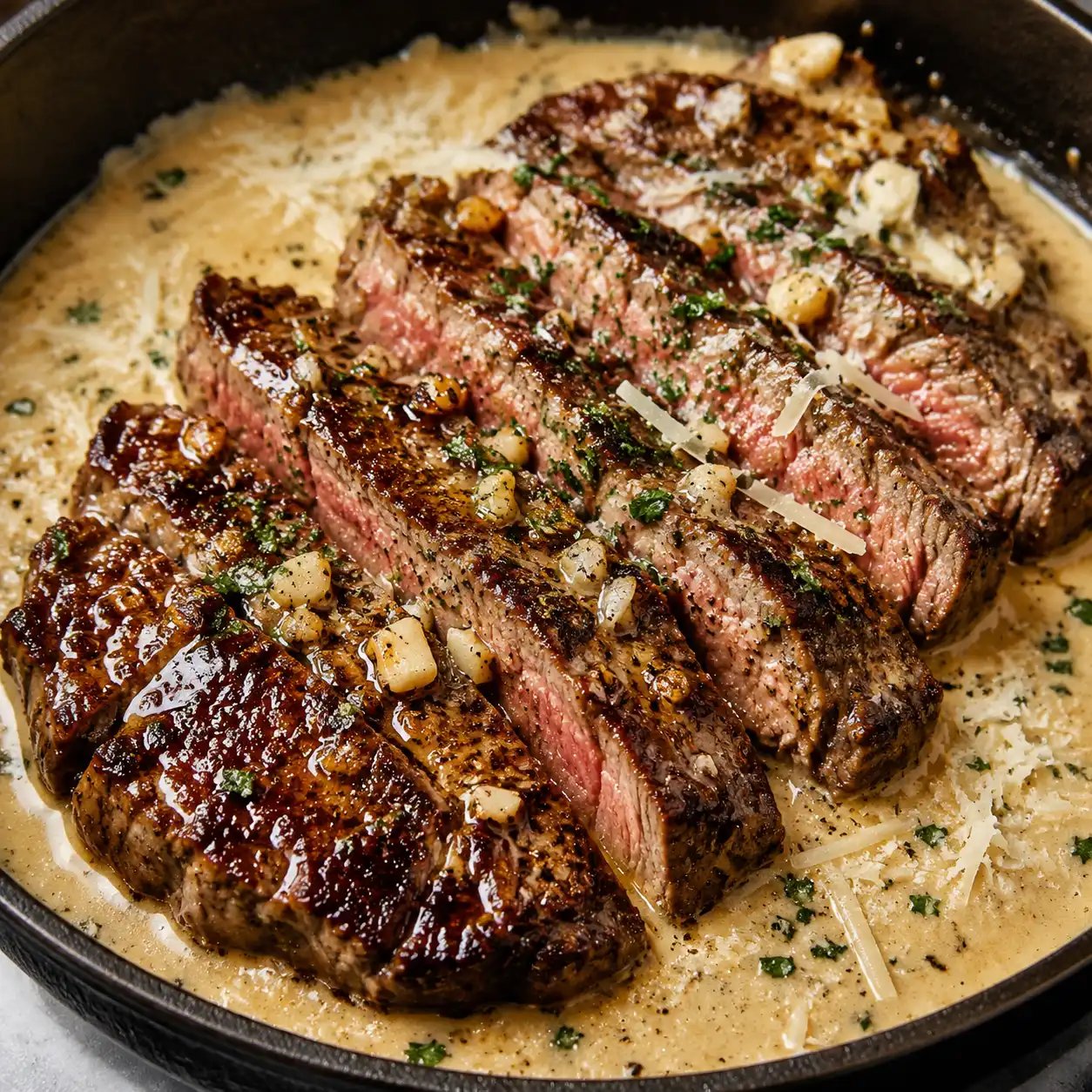 Garlic Butter Steak with Parmesan Cream Sauce