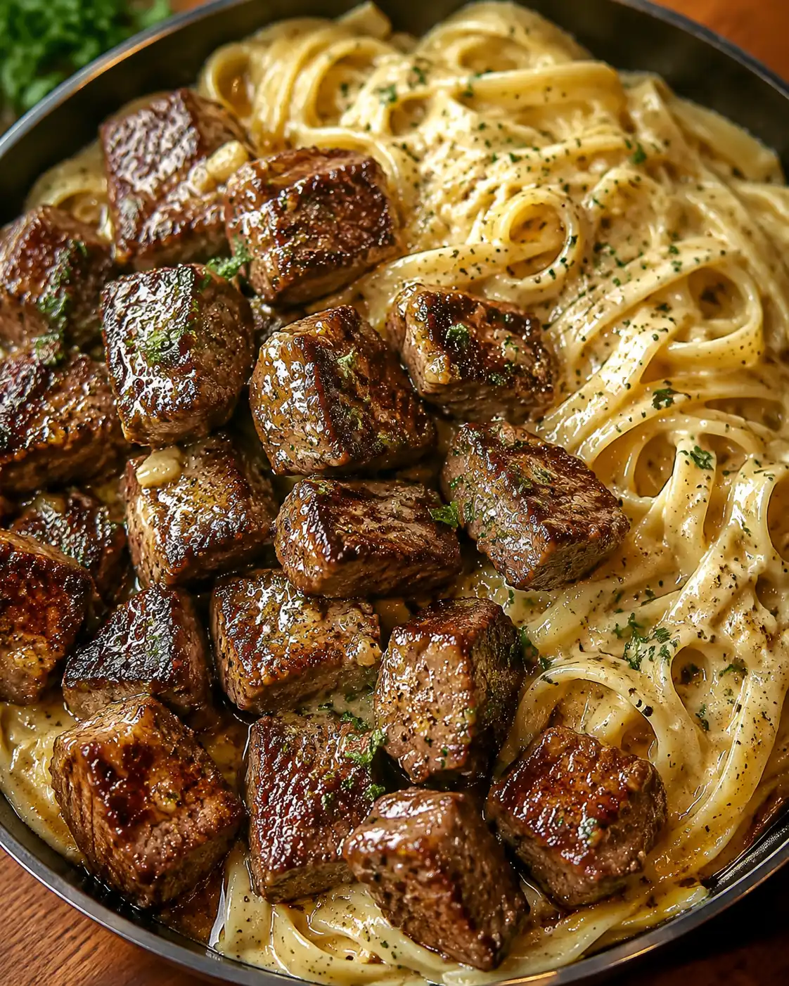 The Best Creamy Garlic Butter Steak Bites with Pasta