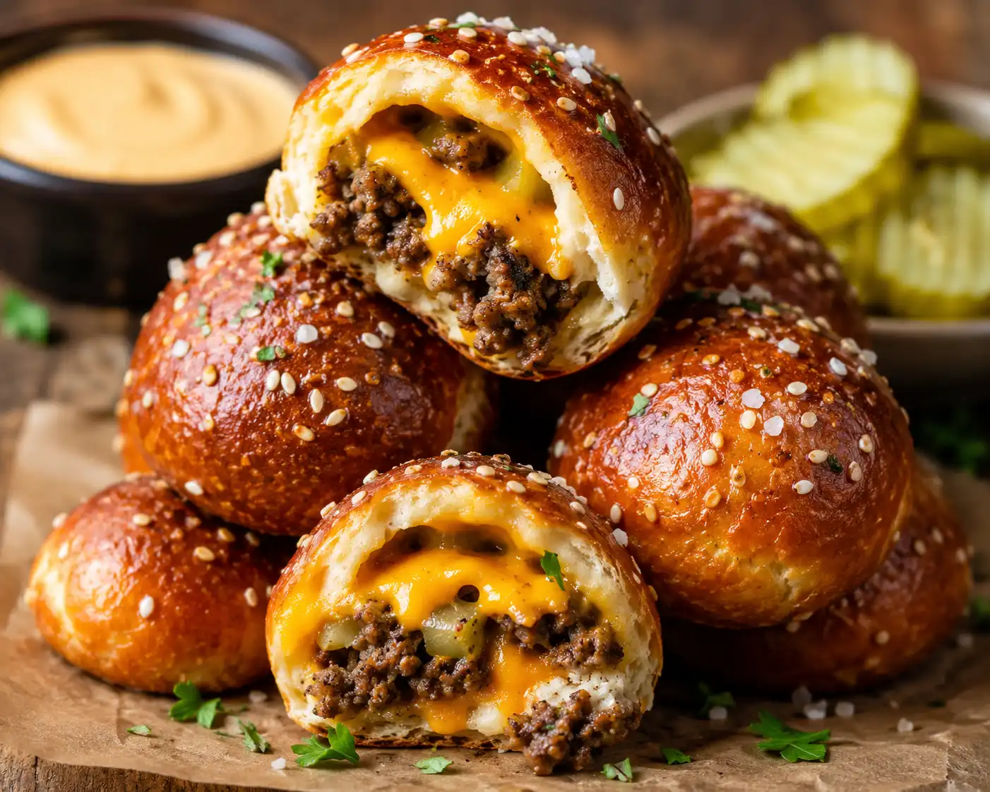 cheeseburger pretzel bombs