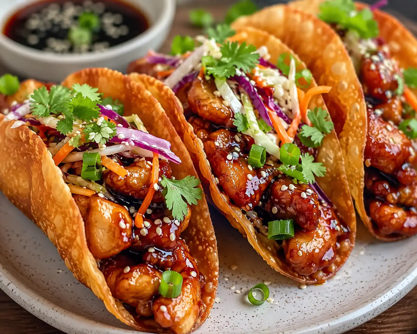 crispy teriyaki chiken wonton tacos